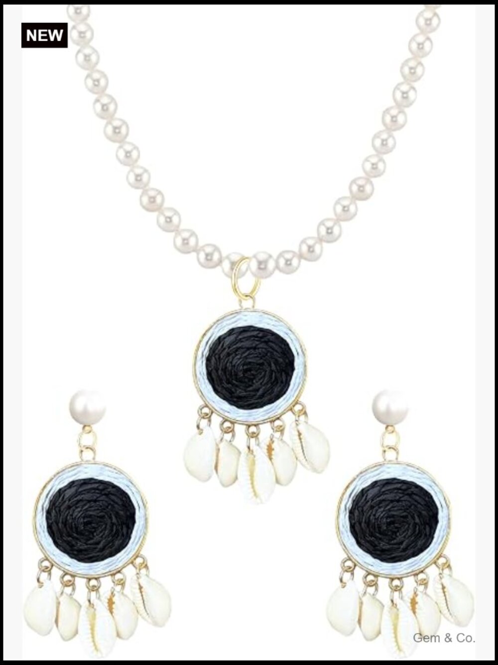 Boho Shell Tassel Earring & Necklace Set Woven Round Beach Jewelry